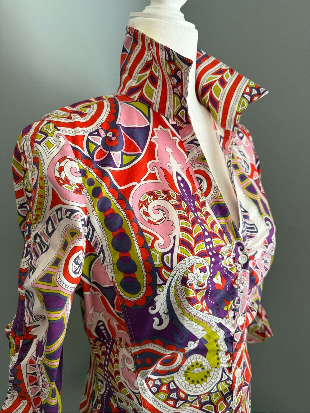 LAFAYETTE 148 New York Bright Paisley Button Shirt Pink, Red, Purple Blouse Top